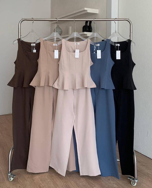 Formal Wear Square Neck Peplum Style Blouse With Trousers